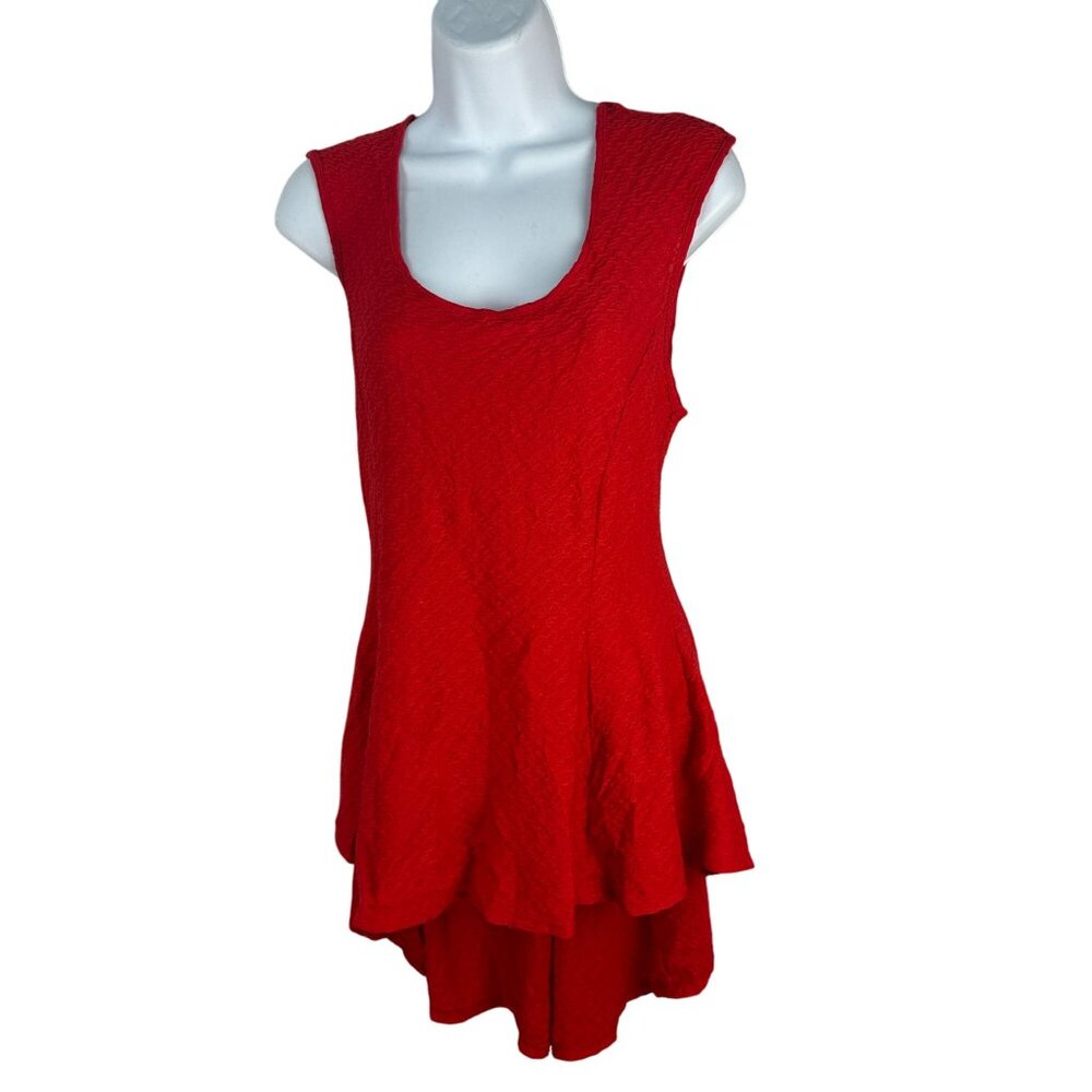 Vintage Inspired Red Sleeveless Textured Dress Large Rayon & Polyester Blend